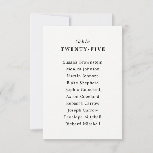 Namen gast op tabelnummer kaart (Achterkant)