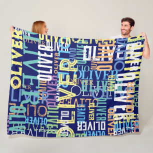Namen Gerepliceerde kleurpatroon Typografie op bla Fleece Deken