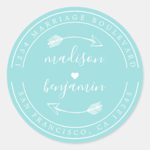 Namen Hart Pijl Blauwe Trouw Retouradres Ronde Sticker