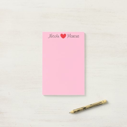 Namen & Hart Roze Post-it® Notes (Op bureau)