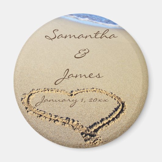 Namen in de Sand Personal Round Wedding Magnet (Voorkant)