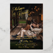 Namen in Gold Foil Script Photo Wedding Folie Uitnodiging (Voorkant)