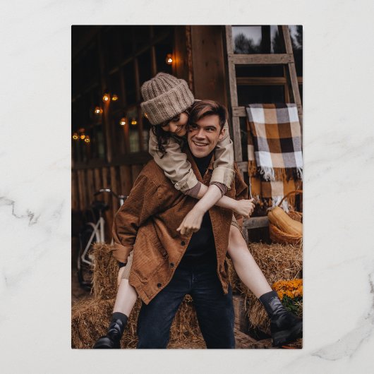 Namen in Gold Foil Script Photo Wedding Folie Uitnodiging (Achterkant)