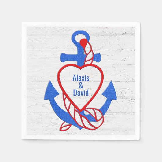 Namen in het hart anker op witgekalkt hout servet (Voorkant)
