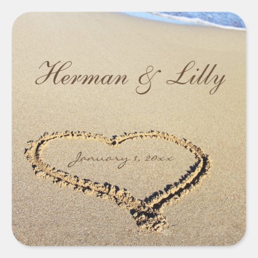 Namen in het Zand Personal Square Wedding Sticker (Voorkant)
