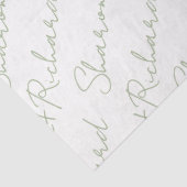 Namen in sage groen script kalligrafie bruiloft tissuepapier (Detail)