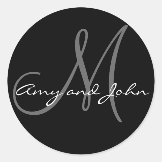 Namen & Initiaal Monogram Bruiloft Sticker Zwart (Voorkant)