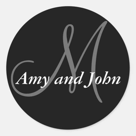 Namen & Initiaal Monogram Bruiloft Sticker Zwart (Voorkant)