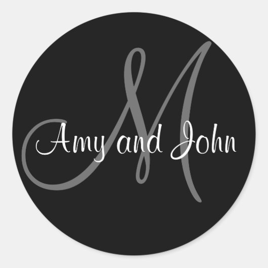 Namen & Initiaal Monogram Bruiloft Sticker Zwart (Voorkant)