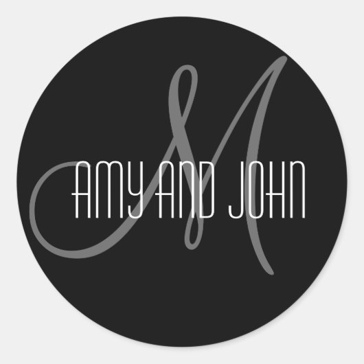Namen & Initiaal Monogram Bruiloft Sticker Zwart (Voorkant)