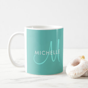 Namen Initiaal Monogram Licht Blauwgroen Sjabloon Koffiemok