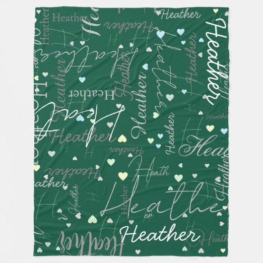 Namen Initialen en harten gerepliceerd langs groen Fleece Deken (Voorkant)