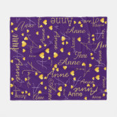 Namen met gouden harten over Paarse typografie Fleece Deken (Voorkant (Horizontaal))