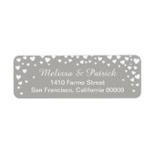 namen met liefdeshartenbekentenis op grijze bruilo etiket (Voorkant)