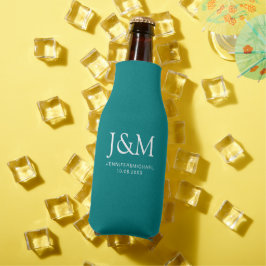 Namen Monogram Donker Blauwgroen Sjabloon Trouwdat Flesjeskoeler