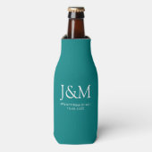 Namen Monogram Donker Blauwgroen Sjabloon Trouwdat Flesjeskoeler (Fles Voorkant)