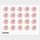 Namen Monogram Initiaal Roze Bruiloft Favor Sticke Ronde Sticker (Vel)