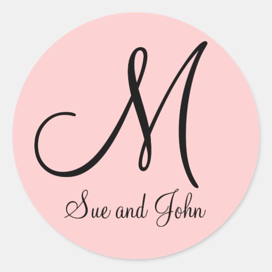 Namen Monogram Initiaal Roze Bruiloft Favor Sticke Ronde Sticker (Voorkant)