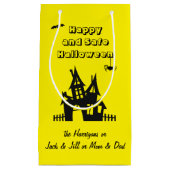 Namen op Haunted House Halloween Yellow Klein Cadeauzakje (Voorkant)