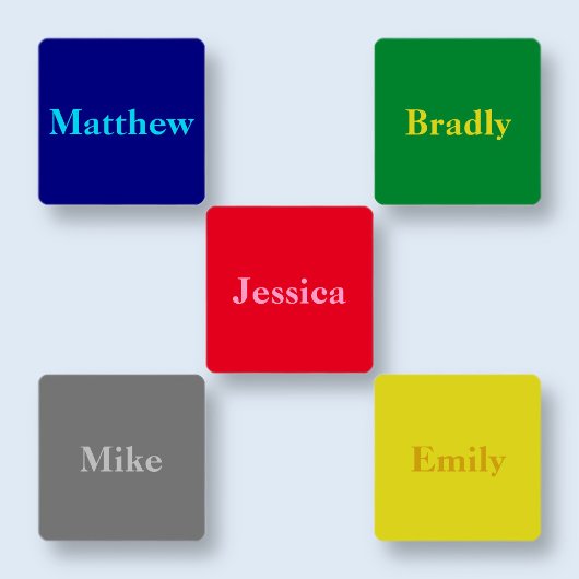 Namen op meerdere kleuren kleding labels