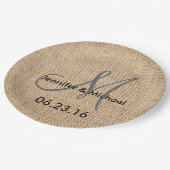 Namen Rustic Burlap Wedding Monogram Datum Papieren Bordje (Gekanteld)
