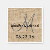 Namen Rustic Burlap Wedding Monogram Datum Servetten (Voorkant)