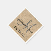 Namen Rustic Burlap Wedding Monogram Datum Servetten (Hoek)
