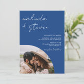 Namen script boog blauw 4 foto alles in 1 bruiloft kaart (Staand voorkant)