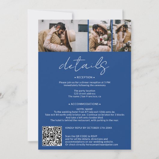 Namen script boog blauw 4 foto alles in 1 bruiloft kaart (Achterkant)