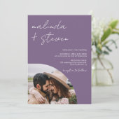 Namen script boog paarse 4 foto alles in 1 bruilof kaart (Staand voorkant)