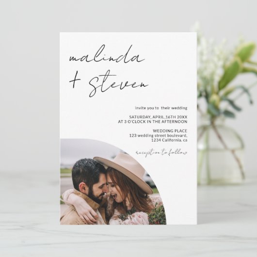 Namen script boog wit 4 foto alles in een bruiloft kaart (Staand voorkant)