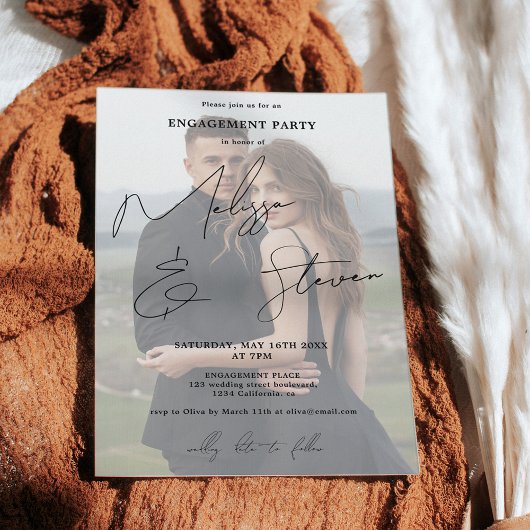 Namen script kalligrafie zwart verloving foto kaart