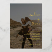 Namen script simpel fotoscript trouwgoud folie uitnodiging (Voorkant)