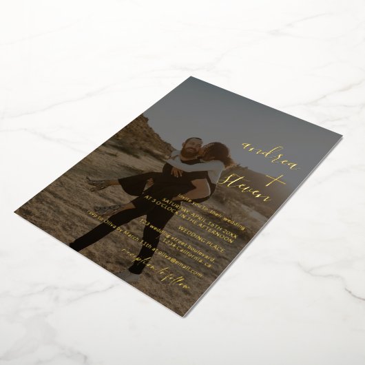 Namen script simpel fotoscript trouwgoud folie uitnodiging (Gedraaid)