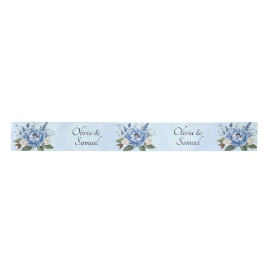Namen toevoegen, 3" brede Blue Peony Wedding Suite Satijnen Lint (Voorkant)