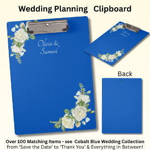 Namen toevoegen, Cobalt Blue & White Roses Wedding Klembord