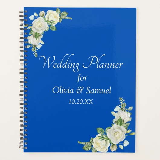 Namen toevoegen & Datum Kobalt Blauw & Wit Rozen T Planner (Voorkant)