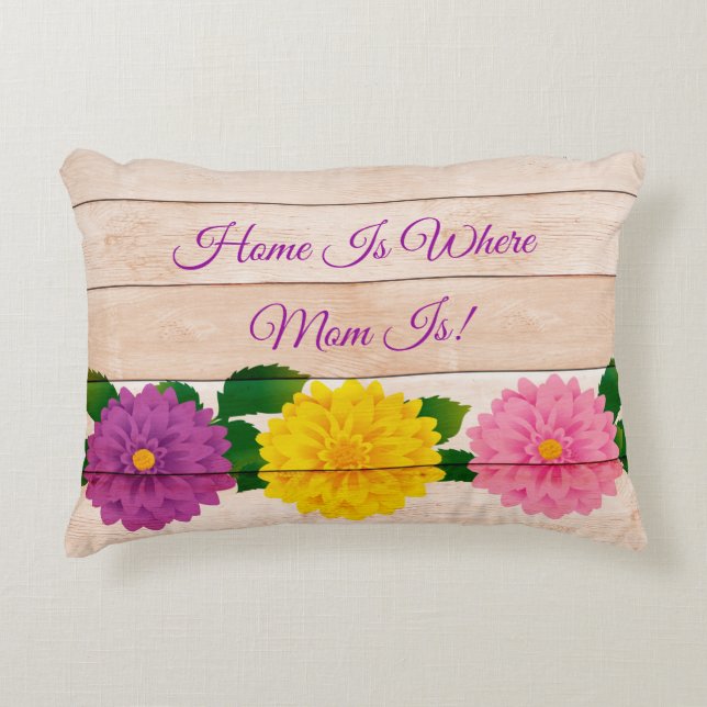 Namen toevoegen Home is waar mama houtroze Floral  Accent Kussen (Voorkant)