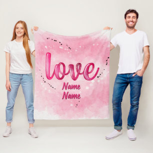 Namen toevoegen LOVE Word Cloud Pink Valentijnsdag Fleece Deken