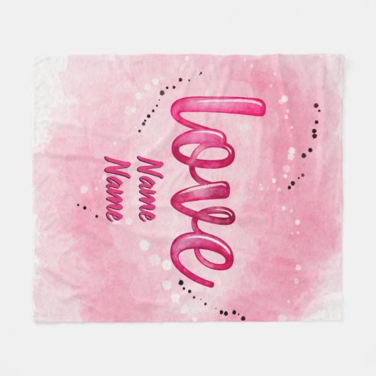 Namen toevoegen LOVE Word Cloud Pink Valentijnsdag Fleece Deken (Voorkant (Horizontaal))