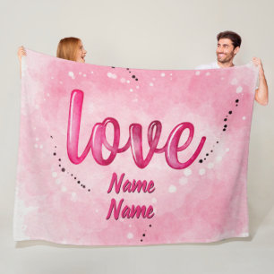 Namen toevoegen LOVE Word Cloud Pink Valentijnsdag Fleece Deken