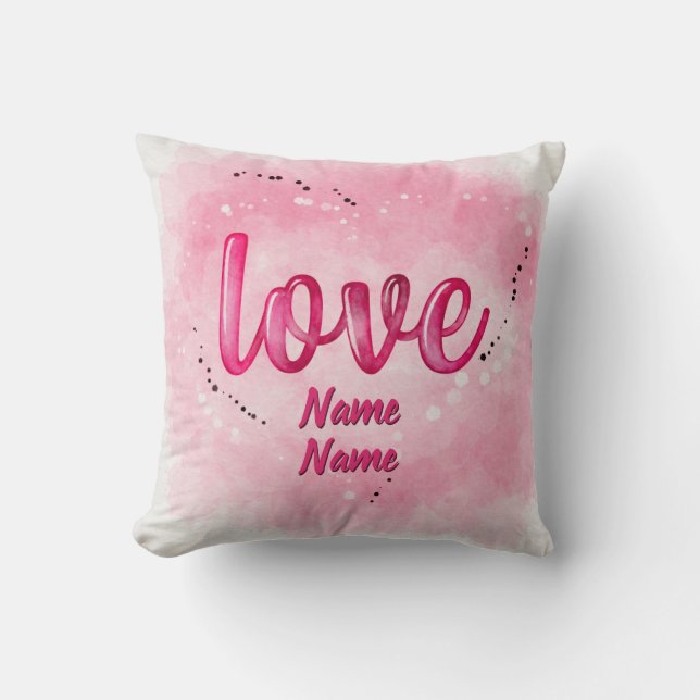 Namen toevoegen LOVE Word Cloud Pink Valentijnsdag Kussen (Voorkant)