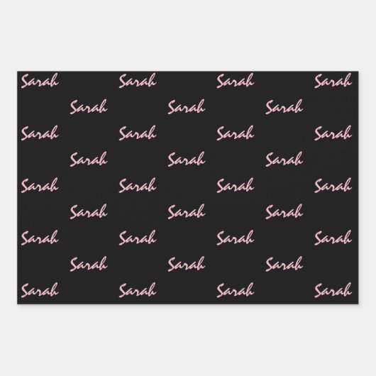 Namen toevoegen op roze zwart wit omslagpapier inpakpapier vel (Voorkant 3)