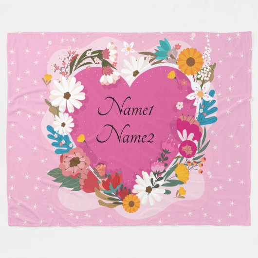 Namen toevoegen Tekst Valentijnsdag Roze ingewande Fleece Deken (Voorkant (Horizontaal))