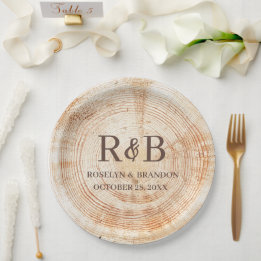 Namen van aangepaste monogram voor hout Rustic Wed Papieren Bordje