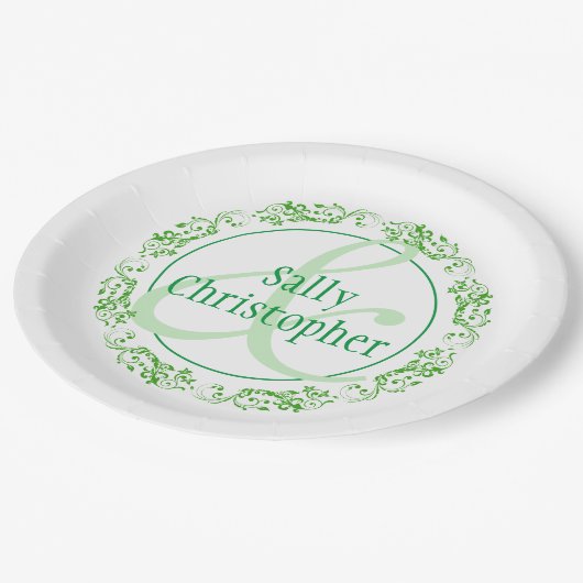 Namen van bruid en bruidegom samen papieren bordje (Gekanteld)