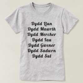 Namen van de dagen in het Welsh T-shirt