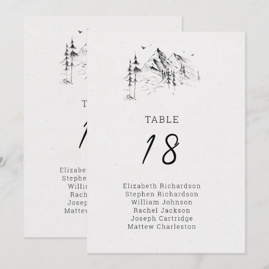 Namen van gasten uit het bergbos tafelnummers (Voorkant / Achterkant)