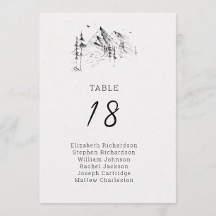 Namen van gasten uit het bergbos tafelnummers