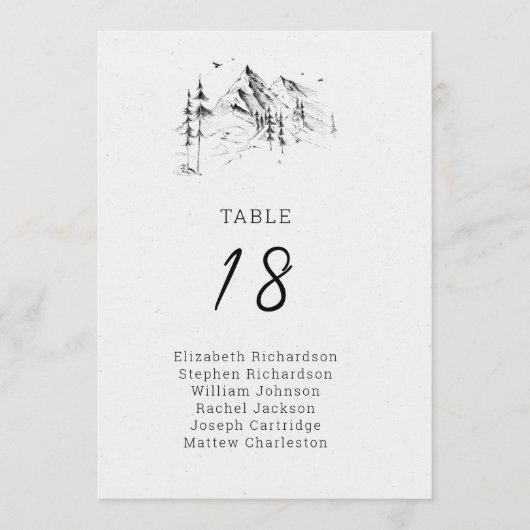 Namen van gasten uit het bergbos tafelnummers (Voorkant)